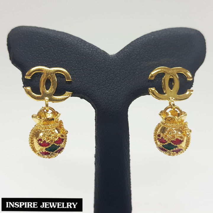 inspire-jewelry-ต่างหูถุงทอง-หุ้มทองแท้-100-thai-quality-นำโชค-เสริมดวง-งานร้านทอง-ประดับ-cn-ขนาด-1-x-2-cm-พร้อมกล่องทอง