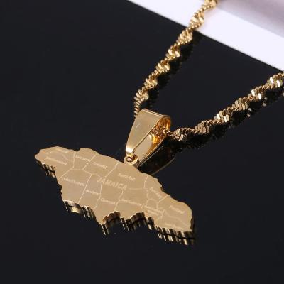 【CW】Stainless Steel Gold Color Jamaica Pendant Necklaces Fashion Jamaican Flag Charm Jewelry