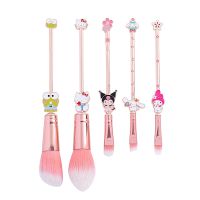 5Pcs Hello Kitty Makeup Brushes Kits Kawaii Sanrio Kuromi Foundation Blending Blush Concealer Eyebrow Powder Brush With Pouch