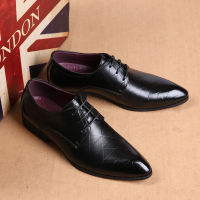 IMAXANNA Men Dress Shoes Luxury Mens Shoe Leather New Male Lace Up Wedding Shoes Classic Pointed Toe Single Shoes High Quality