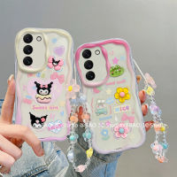 ใหม่ เคสโทรศัพท์ Case Samsung Galaxy S23 S22 S21 + Ultra FE Plus 5G เคส 3D การ์ตูนแฟชั่นสุดน่ารัก Kulomi เคสหลังโปร่งใสป้องกันการตกพร้อมสร้อยข้อมือดอกไม้2023