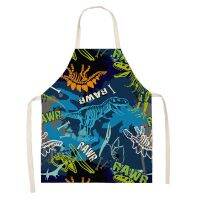 Cartoon Dinosaur Cute Apron For Children Kitchen Cooking Linen Soft Fabric Adults Children Bib Apron