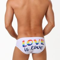 Summer Mens Triangle Rainbow Slogan Swimming Trunks Gradient Rainbow Loveislove Swimming Pool Beach Net Red Ins Swimming Trunks Swimwear