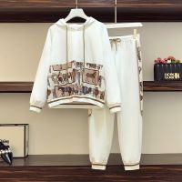 Tracksuit Women Autumn 2022 Long Sleeve Hoodies And Loose Casual Elastic Waist Pants Cotton Two Piece Clothes 5XL