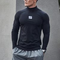 MAIBA new turtle neck muscles in the sports fitness men long sleeve basketball GYM training quick-drying render unlined upper garment to coat