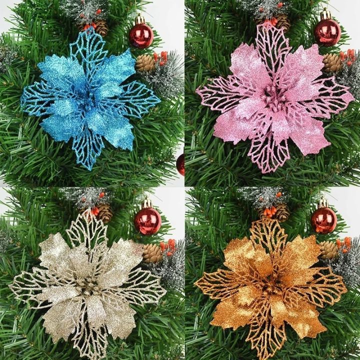 11cm-multicolor-glitter-openwork-christmas-artificial-flower-5pcs-big-fake-flower-xmas-tree-wreath-ornaments-supplies