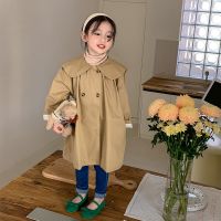 2023 Spring Autumn Children Girls Coat Cotton Solid Lotus Collar Jacket Double Breasted Loose Vintage Infant Girls Outerwear