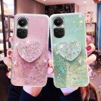 เคสมือถือคลังสินค้าพร้อมใหม่ Reno10 OPPO Pro Reno 10 Reno10 Pro + 5G ซิลิโคนเลื่อมมันวาว2023พร้อมขาตั้งรูปหัวใจพับฝาหลังใสกันกระแทก