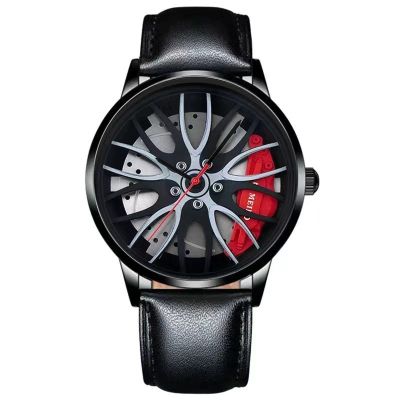 【July】 Foreign trade explosive watch mens fashion Korean version sports personality wheel hub black steel belt quartz models