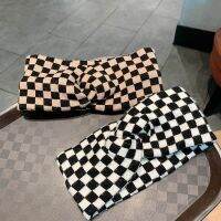 【CW】 Fashionable Checkerboard Knitted Hair Band Street Wide Headband Compression Hoop