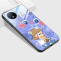 เคสเคสสำหรับ Vivo Y02T Y02A น่ารักสำหรับผู้หญิงการ์ตูนสำหรับเด็กผู้หญิงเคสใส่โทรศัพท์น้อยกันกระแทกกระจกนิรภัยมันวาวฝาหลังเคส