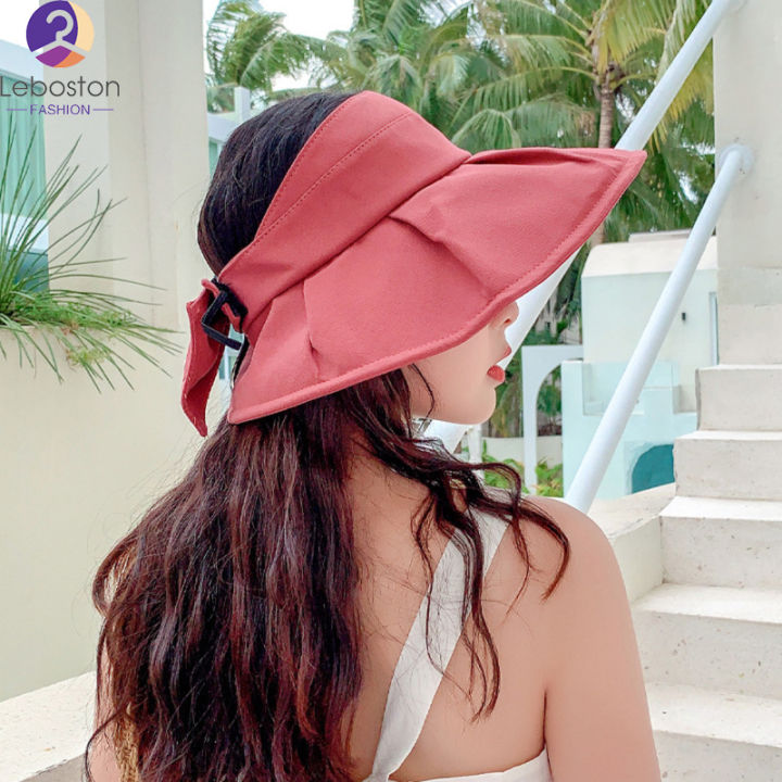 หมวกว่างเปล่ากลวงป้องกันบังแดด-uv-ลายโบว์หมวกบังแดดสำหรับผู้หญิงใส่ในฤดูร้อนพร้อมปีกกว้างสำหรับการเดินทางชายหาด
