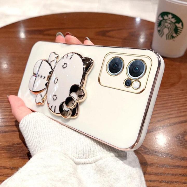 folding-makeup-mirror-phone-case-for-oppo-reno-7-pro-5g-reno-7se-5g-case-fashion-cartoon-cute-cat-multifunctional-bracket-plating-tpu-soft-cover-casing