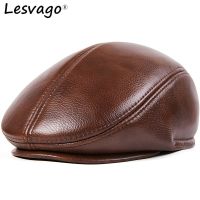 Lesvago Mens Outdoor Leather Hat Winter Berets Male Warm Ear Protection Cap 100% Genuine Leather Dad Hat Wholesale Leisure Bone Hat for men