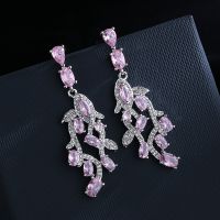 【HOT】 925 Luxury Pink Earrings Design Wedding Dangle Jewelry Statement Stud Earring