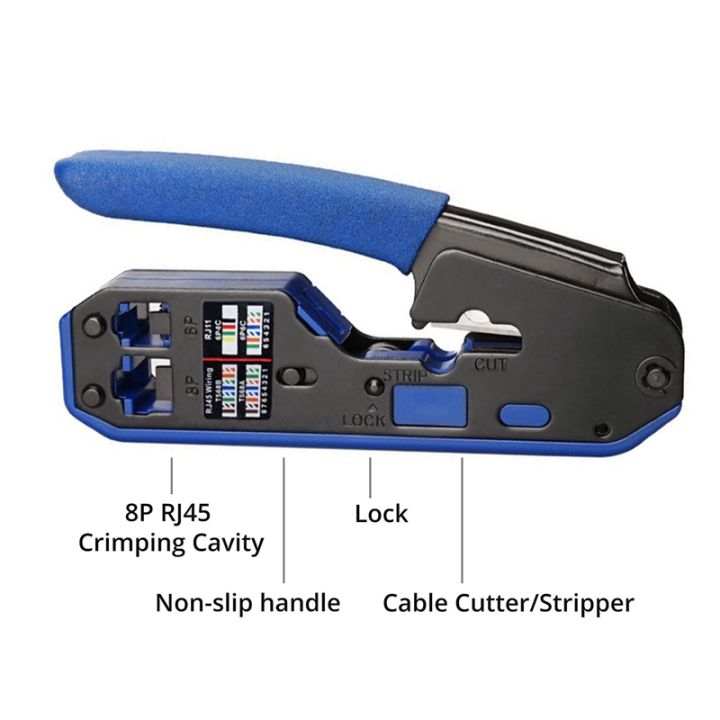 rj45-crimp-tool-set-all-in-one-stripper-cutter-with-50-pc-cat6-pass-through-connectors-50-pc-rj45-cat6-protection-covers