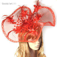 ผู้หญิง Elegant Big Headwear สำหรับงานแต่งงานสุภาพสตรี Blue Fascinators ดอกไม้ตาข่ายอุปกรณ์เสริมผมอย่างเป็นทางการ Fedora หมวก Headband Party