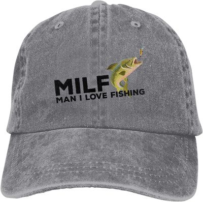 Milf Man. I Love Fishing Hat Men Women Adjustable Trucker Fashion Washed Denim Caps for Outdoor Black Baseball Cap