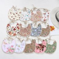 【CC】 Cotton Floral Sided Baby Bibs Saliva Tassels Bib Newborn Feeding Burp Cloths Bandana Scarf