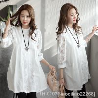 ✢ Verão Maternidade Blusas Roupas Para Mulheres Grávidas 2022 Novo O-Neck 7/10 Manga Gravidez Branco Patchwork Shirt Longos