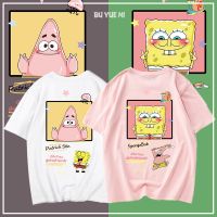 2023 NewCotton คู่สวม Spongebob Squarepants ร่วมแบรนด์แขนสั้นหญิงซอกออกแบบความรู้สึกพายดา