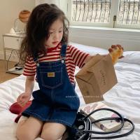 CUI YI SHOP summer dress 2023 new baby girl striped short-sleeved style denim suspender suit