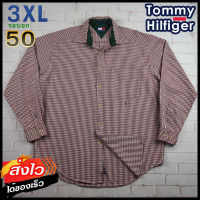 Tommy Hilfiger®แท้ อก 50 ไซส์ 3XL เสื้อเชิ้ตผู้ชาย ทอมมี่ ฮิลฟิกเกอร์ สีเลือดหมู เสื้อแขนยาว เสื้อใส่เที่ยวใส่ทำงานสวยๆ