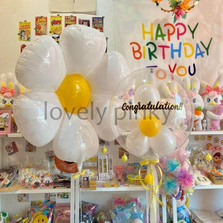 พร้อมส่ง-กโป่งดอกเดซี่-ลูกโป่งฟอยด์-daisy-flower-ballon-สีขาว-สไตล์เกาหลี-ลูกโป่งดอกไม-ins-style