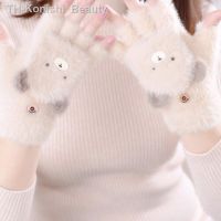 【hot】๑❧  Cashmere Womens Fashion Gloves Flip Thickened Leakage Cold Proof Cartoon and Warm