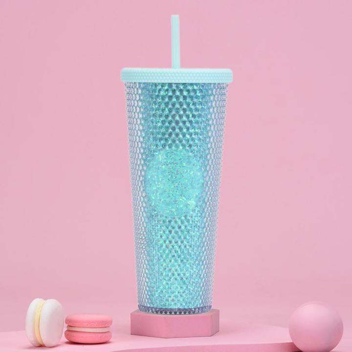 cute-barbie-pink-studded-tumbler-water-cup-water-bottle-plastic-double-cup-straw-m1g3