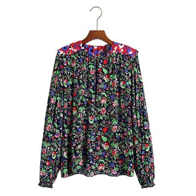 ZA Women Floral Print Blouse 2021 Spring Summer Pachwork O-neck Casual Flare Long Sleeve Shirt Office Lady Soft Tops