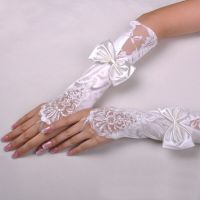 ▫◎ Elegant Wedding Gloves with Bow White/Ivory/Black/Red Wedding Accessories Brand New Fingerless Beaded Sequins Bridal Gloves