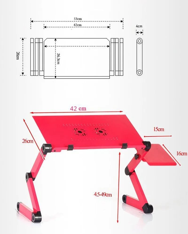 Two Fan Laptop Desks Portable Folding Computer Desk Adjustable Foldable Laptop Notebook Lap PC Folding Desk Table Vented Stand Bed Tray