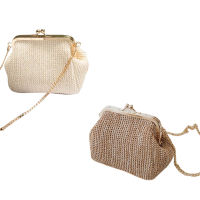 2Pcs Small Crossbody Boho Bags for Women Evening Clutch Bags Hasp Ladies Handbag Female Straw Beach Rattan Women Messenger Bag - Khaki &amp; Brown