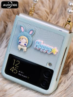 AUOVIEE สร้อยข้อมือมุกลายการ์ตูนกวางน่ารักเคสศัพท์สำหรับ Samsung Galaxy Z Flip 4 3 5G ลูกปัดเชือกเส้นเล็ก ZFlip 3 Z Flip 4 Cover822กันกระแทก