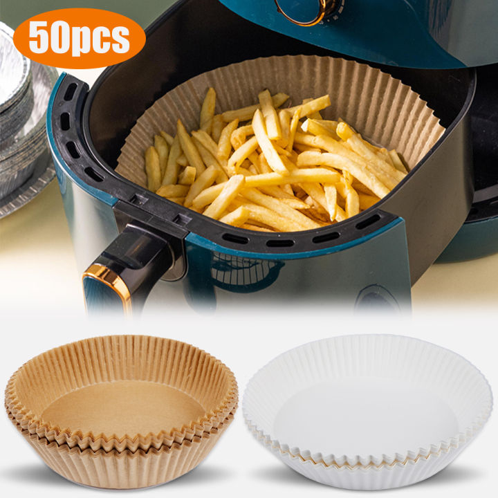 50PCS Large 16cm Round Non-stick Disposable Paper Liner,Airfryer Parchment  Baking Paper for Air Fryer Cooking Steaming Basket Kitchen