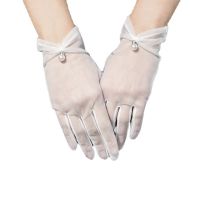 ◘►✱ Lady Banquet Party Wedding Bridal Wrist Length Short Tulle Sun Protection Gloves With Pearls