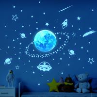 ZZOOI Blue Light Planet Meteor Luminous Wall Stickers Glow In The Dark Stars Stickers For Kids Rooms Bedroom Ceiling Home Decor Decals