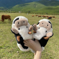 Funny Animal Slippers For Men Women Kawaii Fluffy Winter Warm Indoor Slipper Couples Cartoon Milk Cow House Slides Funny Shoes