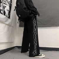 【CC】❧﹊¤  Y2k Oversize Wide Pants Men Streetwear Korean Sweatpants Print Sport Straight Trousers