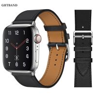 （Bar watchband）สายหนังสำหรับนาฬิกาวง44มม. 40มม. 45มม. 41มม. 38มม. 42มม. สร้อยข้อมือหนังคุณภาพสูง Forseries 5 4 6 Se 7วง