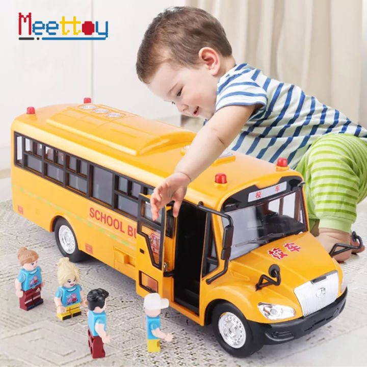 Meettoy Kids Mini School Bus Car Toy Cartoon Pull Back Cars City Tour Bus  Model Toys with Sound Light Openable Door for Baby Boys Girls Birthday  Christmas Gifts 