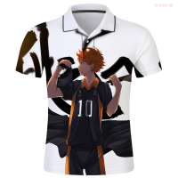 【high quality】  Mens Polo Shirt Casual Short Sleeve Printed Anime Pattern Haikyuu Mens Shirt Fashion Round Neck Regular Button Summer 3d