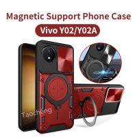 เคสสำหรับ Vivo Y02 VivoY02A Y02A 4G 2022เคสโทรศัพท์เกราะอัลลอยด์แม่เหล็กเคสที่รองรับสายเรียกเข้ากันกระแทกที่ฝาหลังหน้าต่างเลื่อนแบบกด