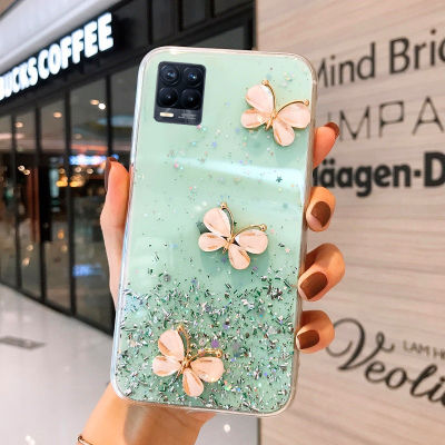 Casing เคสโทรศัพท Realme 8 5G 8 Pro Realme X7 Pro 7 5G C20 C11 2021 C25 C25s C21 Narzo 30A 30 เคส Phone Case Star Silver Foil Glitter 3D Butterfly Protective Soft Cover