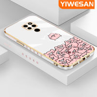 YIWESAN เคสสำหรับ Huawei Mate 20 Pro Mate,หมูลายการ์ตูนสีชมพู20X ขอบสี่เหลี่ยมมาใหม่เคสพื้นผิวชุบซิลิก้าเจลนิ่มกันกระแทกเคสมือถือฝาครอบป้องกันเลนส์กล้องถ่ายรูป