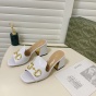Original Gu Women s Horsebit Leather Slide Sandals Mid-Heel Shoes Size 35-41 thumbnail