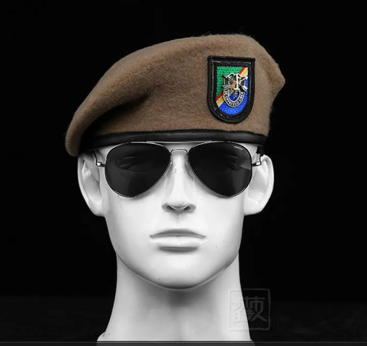 US RANGERS FORCES GROUP BERET WOOL SAND COLOUR ARMY HAT WITH INSIGNIA