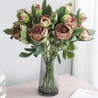 【DT】 hot  Non-Wither Faux Silk Retro Peony Branch Simulation Flower Bedroom Decor