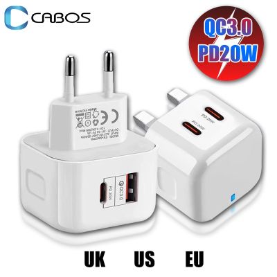Quick Charge QC 3.0 PD 20W USB C Charger EU UK US Plug LED Light 2 USB Adapter For iPhone 14 13 Xiaomi Phone Type C Fast Charger